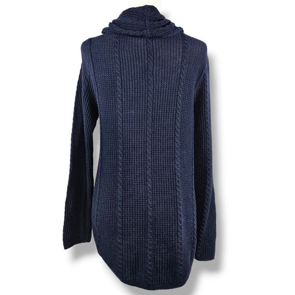 EUC Jeanne Pierre Cable Knit Cowl Neck Cotton Sweater Sz. M Dark Blue - Picture 3 of 9